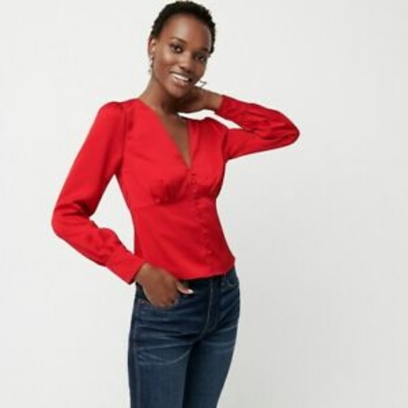 J. Crew Tops - Deep V-neck button-front top in satin-backed crepe